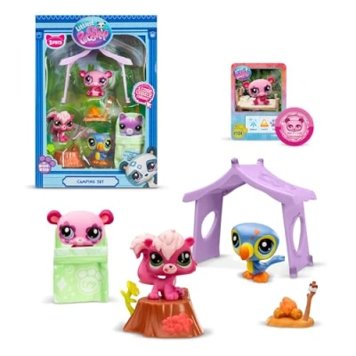 Image of Littlest Pet Shop Bandai Series 2 Camping Adventure Play Pack The Contains 3 LPS Mini Toys 6 Accessories 1 Collector Card And Virtual Code Collectable For Girls Boys
