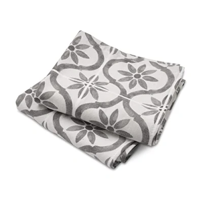 Image of Cuisinart Fouta Patterned Grey Tea Towels for Kitchen Set of 2 Antibacterial, Hypoallergenic, Absorbent Terry Towels, 40x70 cm