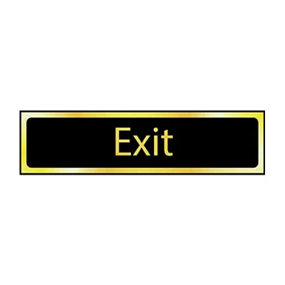 Image of Exit Sign Self Adhesive PVC Black and Polished Gold Effect 200mm x 50mm