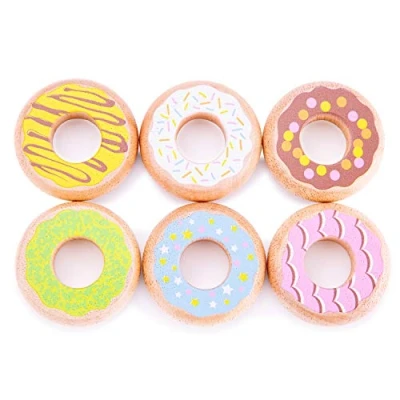 Image of New Classic Toys 10629 Wooden Pretend Play Kids Donuts Set Cooking Simulation Educational Color Perception Toy for Preschool Age Toddlers Boys Girls