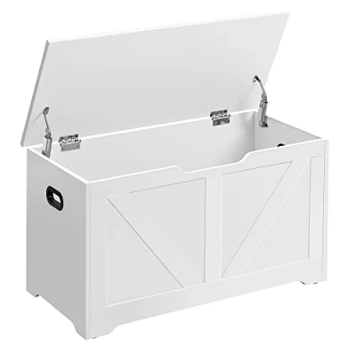 Image of VASAGLE Storage Chest, Bench, Blanket Box with 2 Safety Hinges, Shoe Farmhouse Style, 40 x 80 46 cm, for Hallway, Bedroom, Living Room, Cloud White LSB062T14