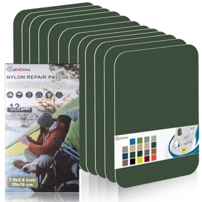 Image of Nylon Repair Patches 20x10 cm 12 pcs Tape Fabric Patch Self Adhesive Outdoor Camping Gear Kit for Tent, Umbrella, Down Jackets, Sleeping Bag, Knapsack （Army Green）