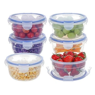 Image of EASYLOCK 6 Pack 600ML Round Food Containers with Lids Plastic Salad Bowls Soup Microwave Safe Airtight Storage Set Reusable 100% Leak proof for Outdoor