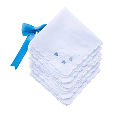 Image of 6 Pack of Ladies Embroidery Cotton Handkerchiefs Lace Border White Hankies, Zww w03, One Size