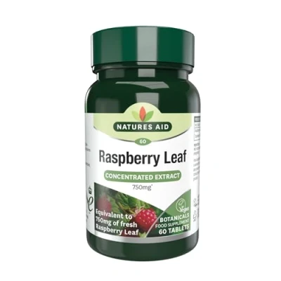 Image of Natures Aid Raspberry Leaf, High Potency, Equivalent to 750 mg Dried Vegan, 60 Tablets