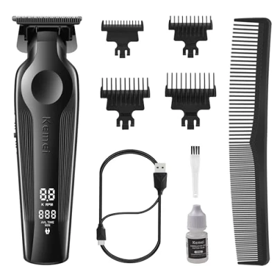 Image of KEMEI Hair Trimmer for Men, Zero Gapped Cordless Clippers Beard with T Blade, Rechargeable Barber LED Display, Black