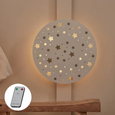 Image of Lights4fun Rechargeable Backlit LED Starry Night Sky Wall Light Children’s Bedroom Nursery Decoration with Remote Control &amp; Timer IP20 Rated Indoor Use