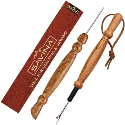 Image of Savina Seam Rippers &amp; Stiletto for Sewing/Quilting, Thread Ripping Tool, Presser Precision Placement Tool Getting Seams to Lay Correctly Wooden Sewing Quilting Tools Set
