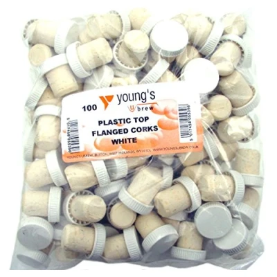 Image of 100 New Corks Wine Bottle STOPPERS White Plastic TOP FLANGED