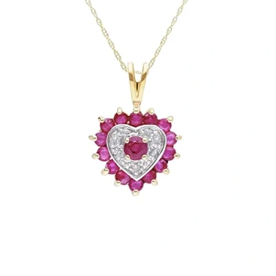Image of Ivy Gems 9ct Yellow Gold Ruby &amp; 0.015ct Diamond Heart Pendant with 46cm Chain