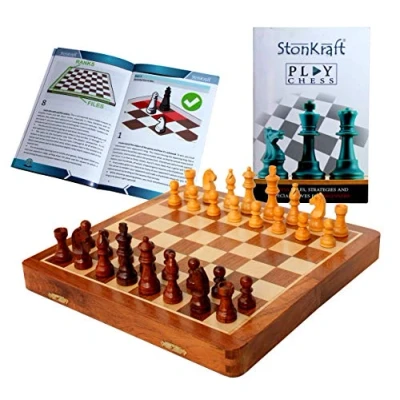 Image of StonKraft Handmade Premium Wood 31 x cms Chess Set Wooden Fold able Magnetic with Storage