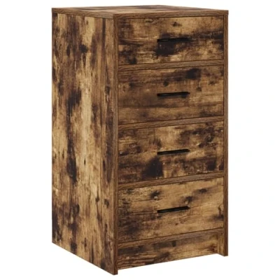 Image of vidaXL Rustic Smoked Oak Sideboard Medium Rectangular Wood Buffet/Cabinet Dining/Living Room Storage Unit with 4 Drawers