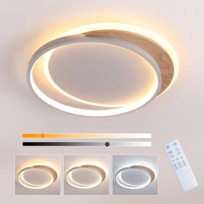 Image of FANLG LED Ceiling Light, 50CM Dimmable Lamp with Remote Control 3000K 6000K, 30W Modern Bedroom Lights, Wood Light for Living Room/Office/Bedroom/Hallway
