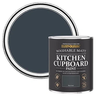 Image of Rust Oleum Black Kitchen Cupboard Paint in Matt Finish Sand 750ml