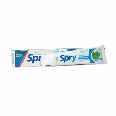 Image of Spry Xylitol Toothpaste 5oz, Fluoride Free Adult and Kids, Teeth Whitening with Xylitol, Natural Breath Freshening, Mouth Moisturizing Ingredients, Peppermint (Pack of 3)