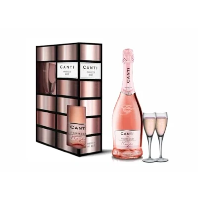 Image of Canti Prosecco D.O.C. Millesimato, Rose Sparkling Extra Dry 10,50%, Wine Gift Pack with 2 Glasses, Italian Glera and Pinot Noir Grape Varieties from Veneto, Fresh Sweet Taste, 1x750 ml