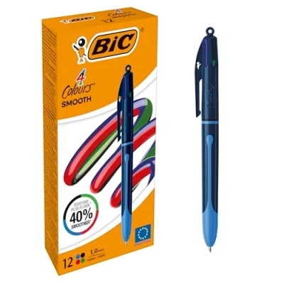 Image of Bic 4 Colours Pro Ballpoint Pen Black Barrel Medium (Pack of 12)