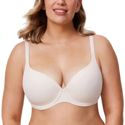 Image of Delimira Women&#039;s Padded T Shirt Bra Comfort Plus Size Full Coverage Seamless Support Underwire Bras Rose White 38B
