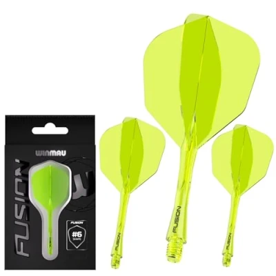 Image of WINMAU Darts Fusion Integrated Flight &amp; Shaft System No.6 Shape Design Yellow Colour, Intermediate Length