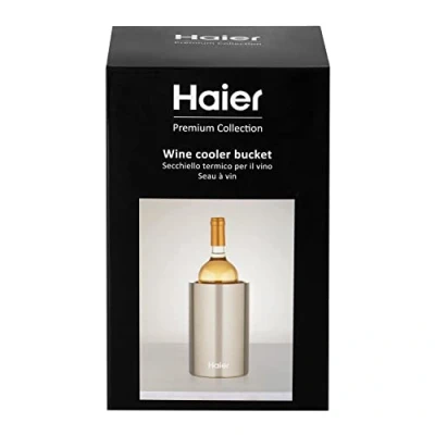 Image of Haier Stainless Steel Tabletop Wine Champagne Ice Cooler Bucket, Double Walled Design, Universal Size Fits Standard Bottles, Premium Quality, Silver