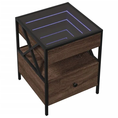 Image of vidaXL Bedside Table with Infinity LED Brown Oak 40x40x51 cm