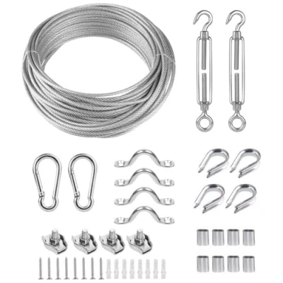 Image of TooTaci 3mm Wire Rope Kit, PVC Coated Cabel Rope, 20M/3mm Stainless Steel Metal Cable, with M5 Turnbuckle Tensioner Kit for Strings Lights Hanging, Fence Wire, Curtain