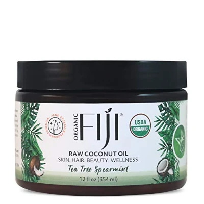 Image of Organic Fiji Raw Cold Pressed Coconut Oil for Hair, Skin, Face &amp; Body Relaxing Massage Tea Tree Spearmint,12 oz Women Men Baby