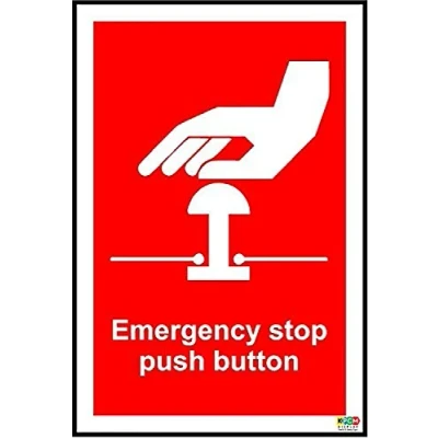 Image of Emergency Stop Safety Sign Self Adhesive Sticker 200mm x 150mm