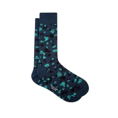 Image of Paul Smith Andy Floral Socks Blue Turquoise. One Size