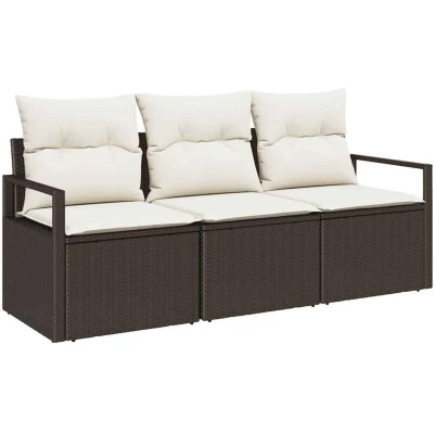 Image of vidaXL 3 Piece Garden Sofa Set with Cushions Brown Poly Rattan