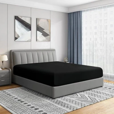 Image of Cathay Luxury Silky Soft Polyester Single Fitted Sheet, Twin Size, Black