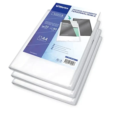 Image of WAYTEX 931440P Document Protector A4 Customisable (Pack of 3) 40 Views 20 Pockets Polypropylene Cover Transparent