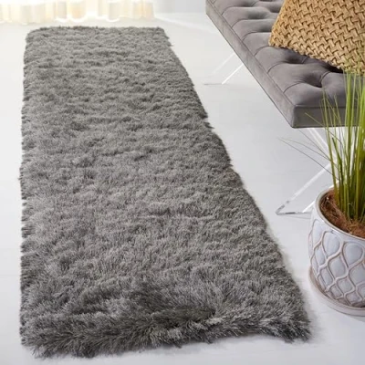 Image of SAFAVIEH Shaggy Rug for Living Room, Dining Bedroom Paris Shag Collection, High Pile, in Titanium, 69 X 244 cm