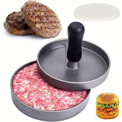 Image of Burger Press 100 Patty Papers Set Grill Non Stick Hamburger Mold with Free Wax Paper Sheets Meat Beef Cheese Veggie Maker for Griddle BBQ (4.7Inch)