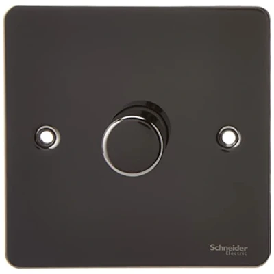 Image of Schneider Electric Ultimate Flat Plate Single 2 Way Dimmer Light Switch, Main and Low Voltage, 400W/VA, GU6212CBN, Black Nickel