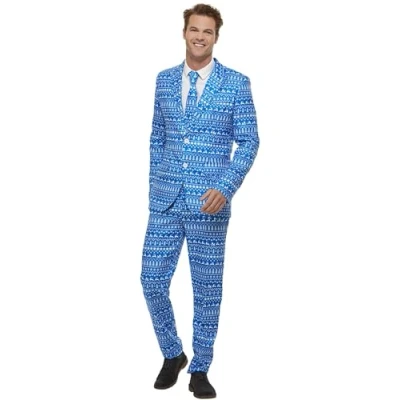 Image of Smiffys Wrapping Paper Suit, Multi Coloured with Jacket, Trousers &amp; Tie, Stand Out Suits Fancy Dress, Xmas Dress Up Costumes