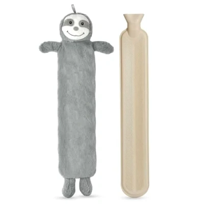 Image of Crystals 1L or 2L Happy Sloth Hot Water Bottle Natural Rubber for Longer Heat Bag Pain Relief on Aches Injuries, Hand Feet Warmer, Neck and Shoulder (Extra Long 2L)