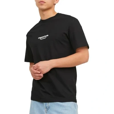 Image of Jack &amp; Jones Jorvesterbro SS CREW NECK NOOS Print Tshirt, Size: Small, Black