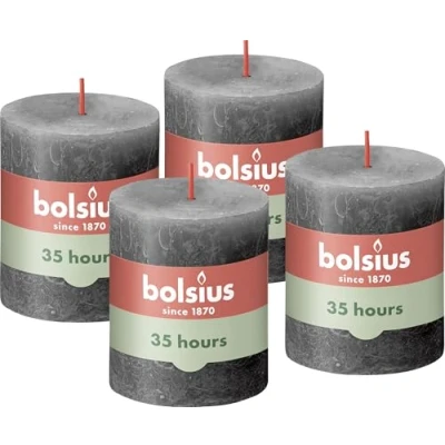 Image of BOLSIUS Rustic Pillar Candle, Anthracite,Dark Grey, 8 x 7 cm (Pack 4)