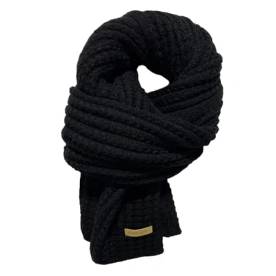 Image of EHOTER Winter Woolen Knitted Scarf Fashion Women Scarves Female Vintage Solid Colour Neckwear Soft Warm Pashmina Thickened Wool Student Shawl Unisex (Black)
