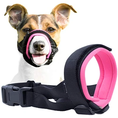 Image of Gentle Muzzle Guard for Dogs Prevents Biting and Unwanted Chewing Safely Secure Comfort Fit Soft Neoprene Padding No More Chafing Included Training Guide Helps Build Bonds with Pet (Pink, XL)