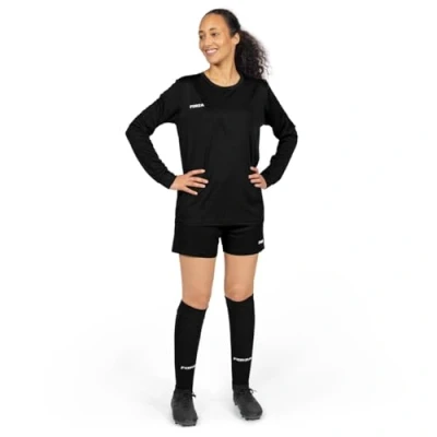 Image of FORZA Women’s Football Kit Premium Long Sleeve T Shirt, Shorts &amp; Sock Set [9 Colours] Sizes XS XL (UK, Alpha, S, Regular, Black)