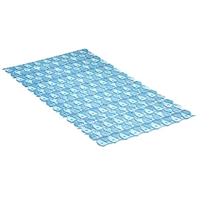 Image of TATAY Bath Mat, Non slip, PVC with Suction Cups, Resistant to Mold and Microbes, Anti Bacterial, Pisces Design, Blue. Measures 72 x 36 cm