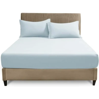 Image of GC GAVENO CAVAILIA Plain Dyed Bedding Fitted Bedsheets Soft &amp; Comfy (137 x 193 Cm) Double Bed Sheet Breathable Non Iron Percale Sheets Sky Blue
