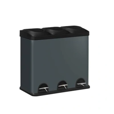 Image of EVRE 45 Litre Bin with 3 15 L Compartments Removable Inner Buckets and Handles for Waste Separation Recycling Trash Can (Grey)