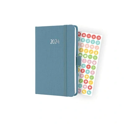 Image of SIGEL J4400 Weekly planner Jolie 2024, FSC certified, 2 pages equal to 1 week, hardcover with a fabric surface, approx. A6, Blue, 174