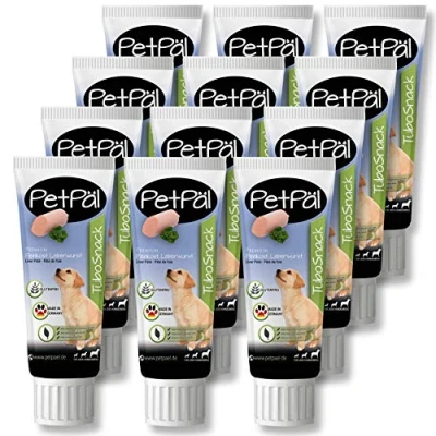 Image of PetPäl Dog Salmon Cream “TuboSnack“ Grain &amp; Sugar Free Premium Treats, Natural Snack for Your From the Tube: Easy to Dose Clean Hands Also Great Puppies 12x 75g Made in Germany