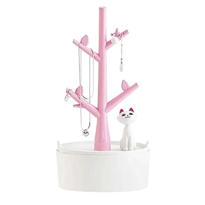 Image of Fantes Jewelry Holder Organiser Cat &amp; Tree Necklace Earring Bracelet Hair Tie (Pink)