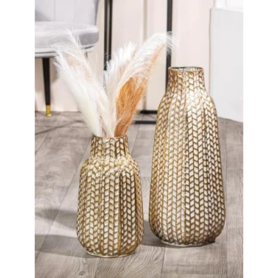 Image of Casablanca Decorative Vase Large Modern Metal Decoration Pampas Grass Living Room Gift Birthday Colour: Gold Height 38 cm