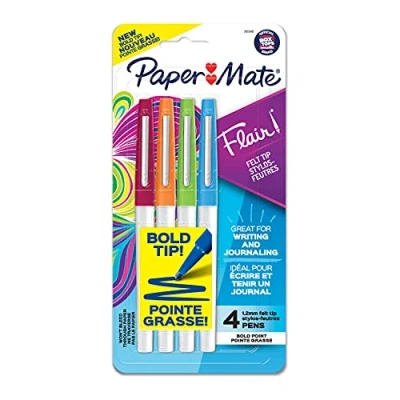 Image of Paper Mate Flair Felt Tip Pens, Bold (1.2 mm), Assorted Colors, 4 Count